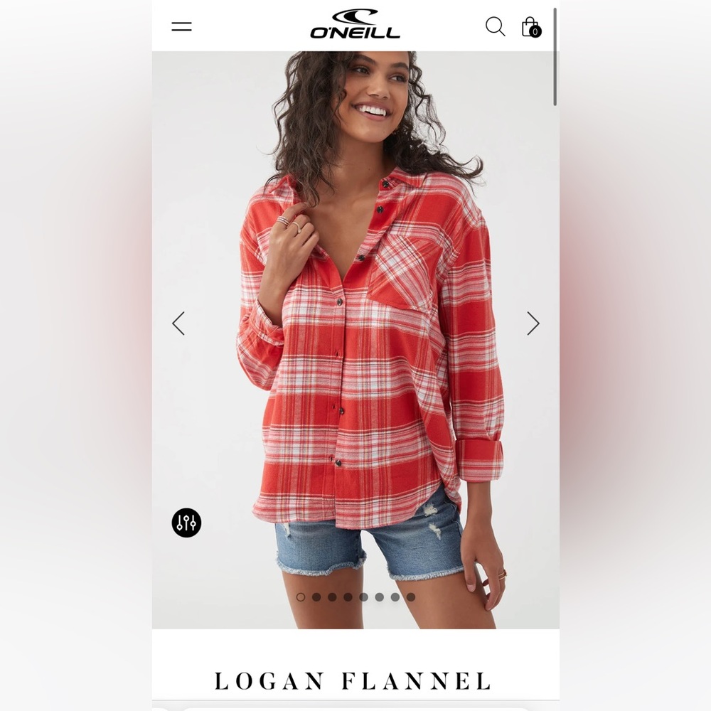 COPY - O’Neill women’s plaid / checkered / gingham light blue hi/low button dow…